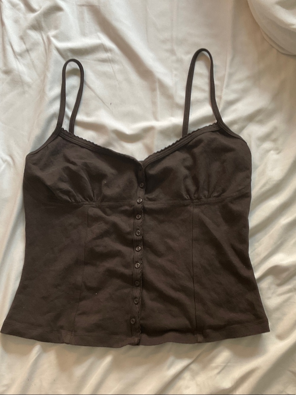 Brandy Melville Chocolate Brown Spaghetti-Strap Button Tank